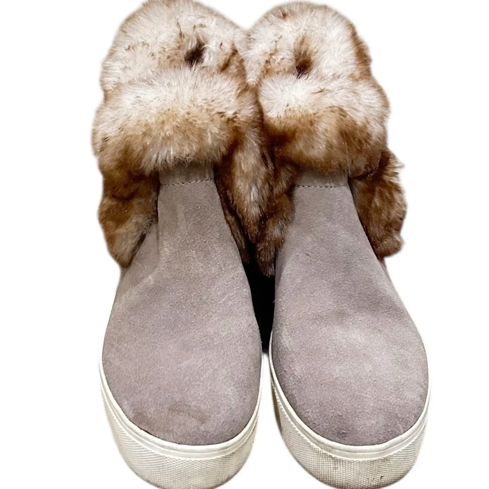 J/SLIDES  Sean Taupe suede leather Faux Fur Lined Winter sneaker Booties